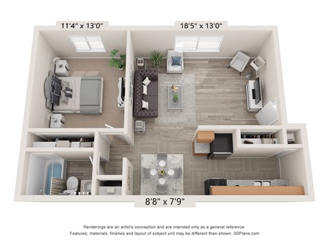 a 1 bedroom floor plan with a bathroom and a living room